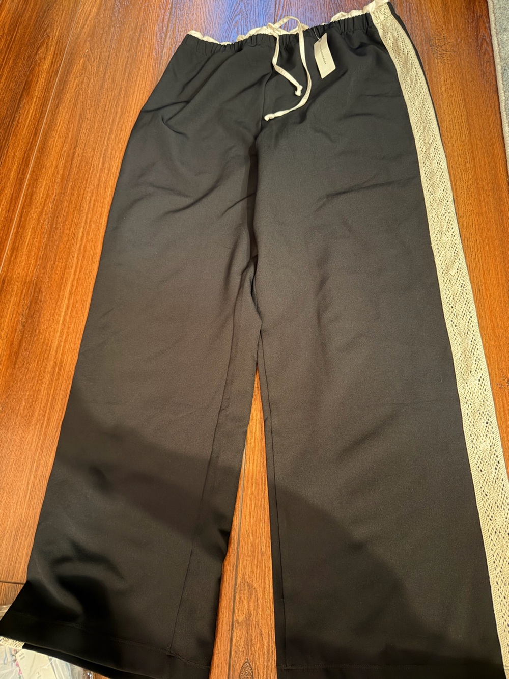 Maeve Black Women's Pants with Lace Trim